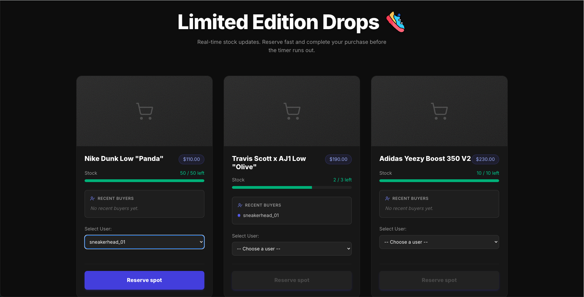 Sneaker Drop – Realtime Inventory System